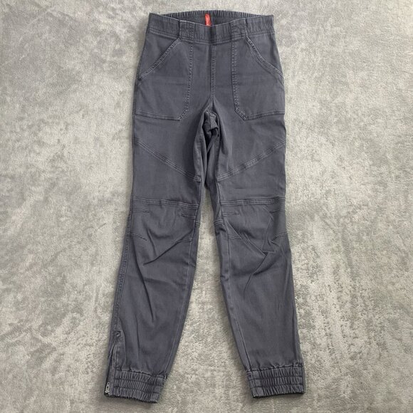 Spanx Pants Womens Medium Stretch Mid-Rise Twill Cargo Joggers Gray Pockets - Picture 1 of 13